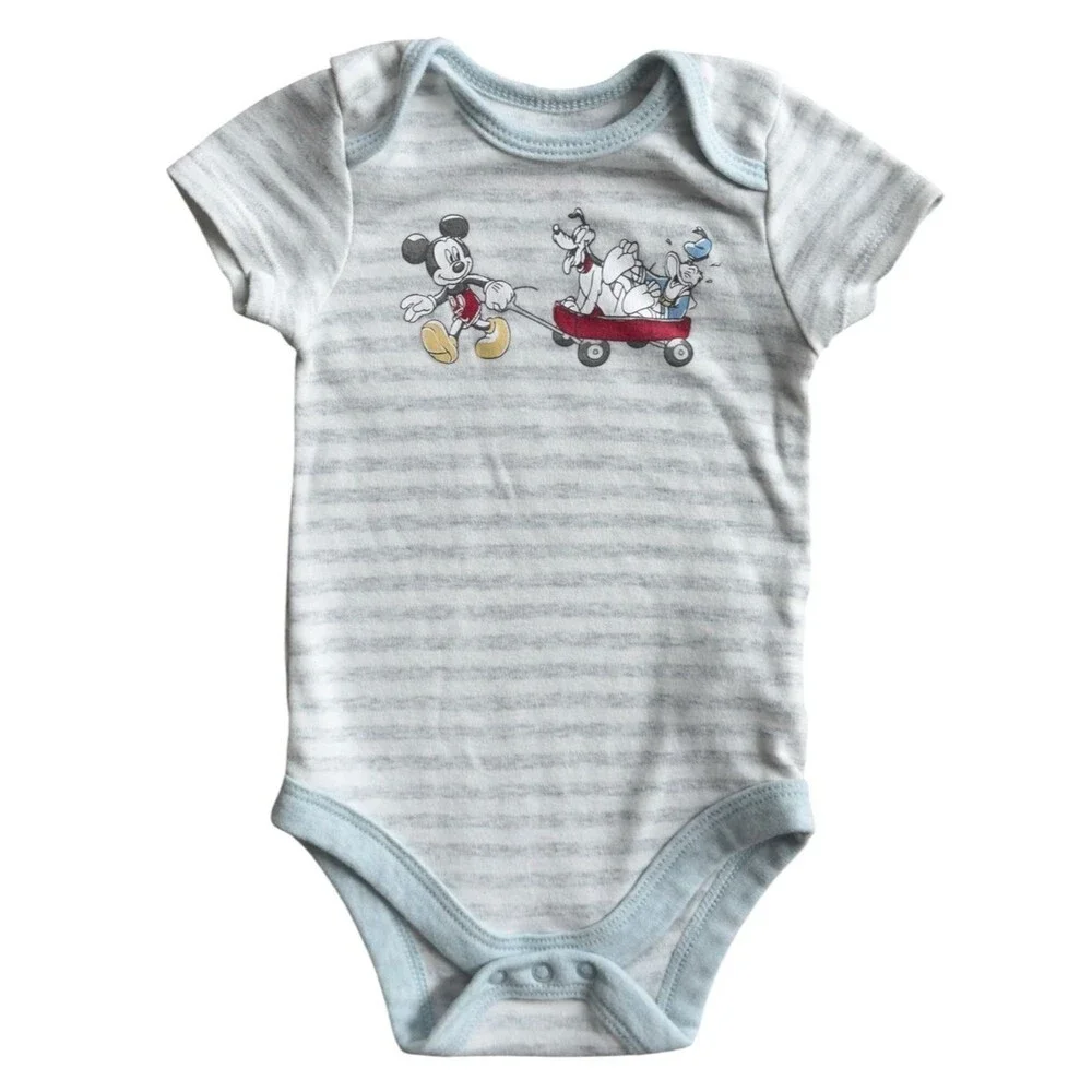 Disney Baby Mickey Mouse Pluto Striped Short Sleeve Onesie Bodysuit. 3-6 Months.